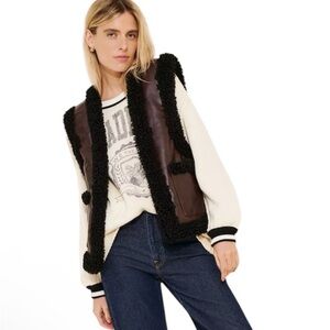 NWT WeWoreWhat Brown Black Reversible Fuzzy Relaxed Vest, Size Medium